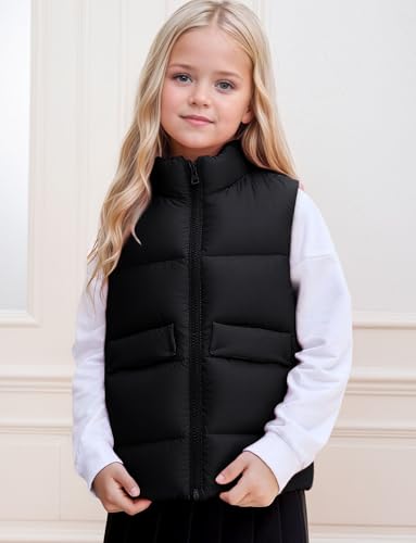 Happy Cherry Girls Winter Zipper Puffer Vest Kids Lightweight Stand Up Collar Warm Sleeveless Jacket with Pockets3