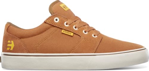 Image of Etnies Barge LS - Classic Skate Look, Slim Vulcanized Silhoutte, Hefty Armored Collar, Reinforced Vulc - Brown /Gold /Yellow - 9