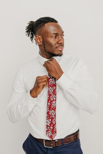 Image of DAZI Men's Skinny Tie Floral Print Cotton Necktie, Great for Weddings, Groom, Groomsmen, Missions, Dances, Gifts.