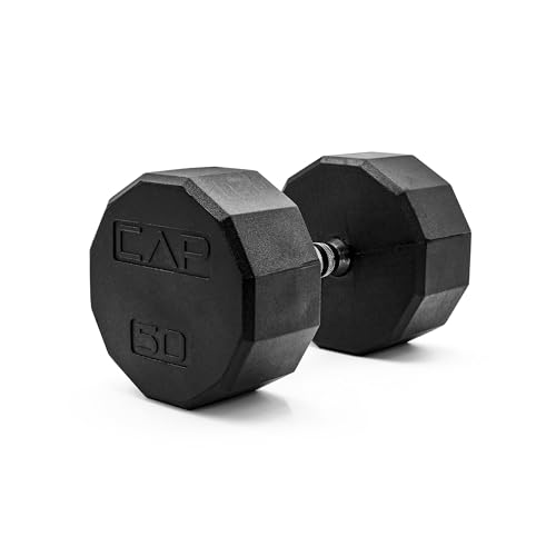 Image of CAP Rubber Coated Dumbbell Weights, Free Weights for Home Gym Strength Training, Anti-Roll Hex Dumbbells with Black, Chrome & Comfort Grip Handles, Singles