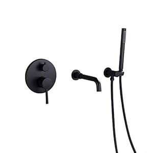 GOEYA Bad Filler Mengkranen met Handdouche Wandmontage, Mat Zwart, Massief Messing