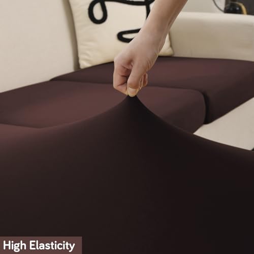 Image of HOKIPO Polyester 100% Waterproof 140GSM Stretchable Sofa Seat Cushion Cover 2 Seater, Brown (AR-5353-BRN)