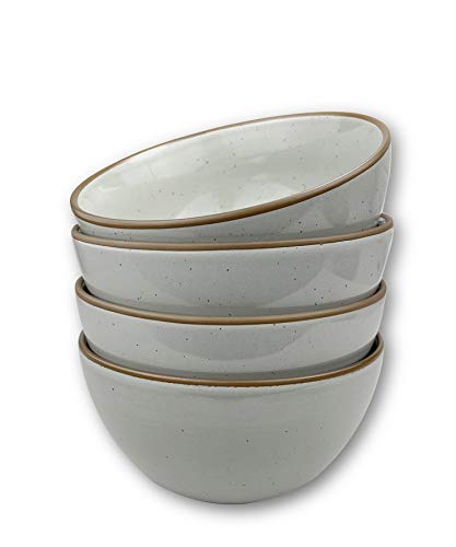 Mora Ceramic Bowls For Kitchen 28oz - Bowl Set of 4 - For Cereal Salad Pasta Soup Dessert Serving etc - Dishwasher Microwave and Oven Safe - For Breakfast Lunch and Dinner - Earl Grey