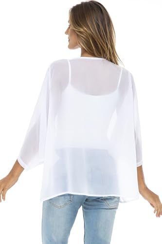 Image of Back From Bali Womens Sheer White Kimono Cardigan Short Open Front Sleeve Chiffon Duster