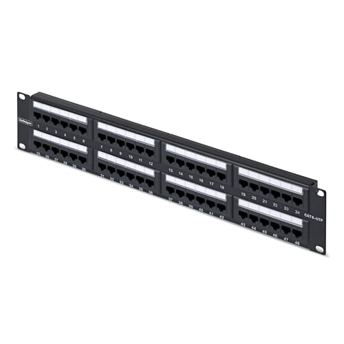 StarTech 48�|�[�g 2U ���b�N�}�E���g Cat6 �p�b�`�p�l�� RJ45 UTP 110 �p���`�_�E�� Cat 6 �C�[�T�l�b�g�p�b�`�p�l�� �l�b�g���[�N�T�[�o�[���b�N�p