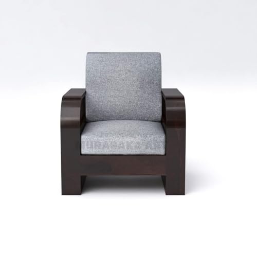 Image of Sheesham Wood 1 Seater Sofa Set for Living Room Furniture Wooden Sofa Set Single Seater for Home & Office