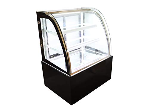 INTSUPERMAI Glass Bakery Display Case 35inch Floor Standing Refrigerated Cake Showcase with Humidifier Function Glass Refrigerated Cake Pie Showcase Bakery Display Case Cabinet Arc-shaped Back Door 220V