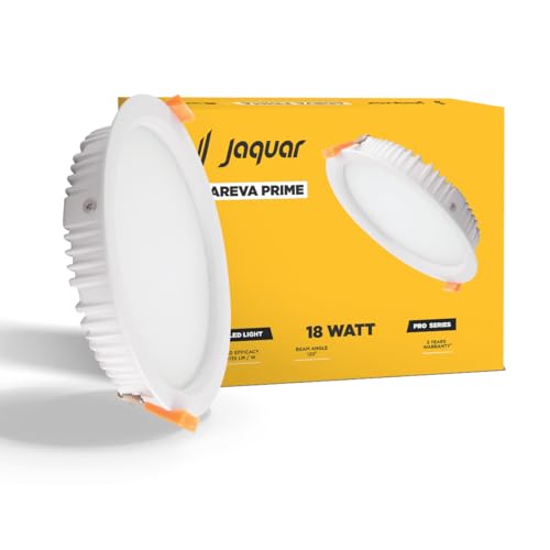 Image of Jaquar 18W Areva Prime Round Downlight with Aluminum housing | 5 Year Warranty | Natural White (4000k) Sleek Backlit Design | Recessed Mounted False Ceiling | 152 mm Cutout |171x28 mm (Pack 1)