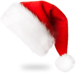 DIYDEC Santa Hat, Christmas Hat for Adults Unisex Velvet Comfort Extra Thicken Classic Santa Claus Hats for Christmas Holiday Party Supplies