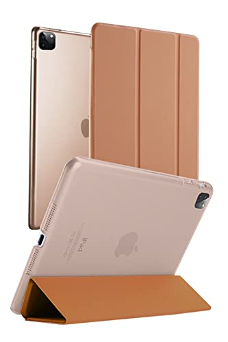 ホビナビ iPad ケース iPad Air 第1世代 2014 2013 iPadカバー オートスリープ対応 三つ折りスタンド 軽量 薄型 耐衝撃 傷防止 半透明バックカバー ブラウン
