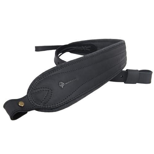 OXPANG Leather Gun Shoulder Sling, Hunting Shooting Rifle Strap with Swivels (Black, Without Swivels)