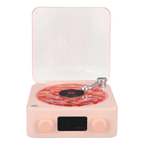 Vintage Record Player Style Bluetooth Speaker Cordless 3-in-1 Stereo Night Light Time Display Wireless Bedroom Office Party Gift Rose