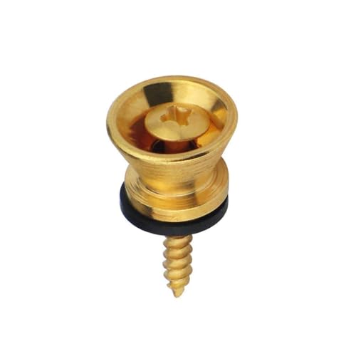 Image of Blue Panther Guitar Strap Buttons (Gold, Pack of 2) - Solid Brass with Screws | Universal Fit for Acoustic, Electric & Bass Guitars