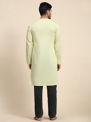Image of Amazon Brand - Anarva Men's Cotton Solid Round Neck Kurta Long Sleeves Straight Knee Length Casual Shirt