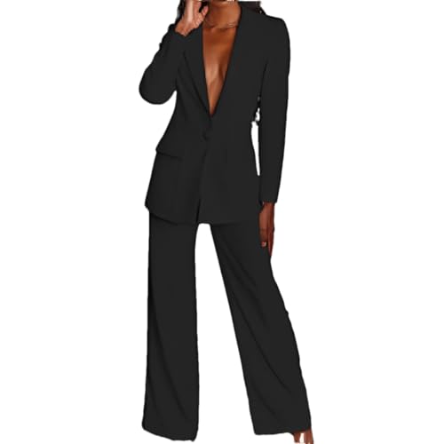 Women Blazers Set Urban Long Pants Blazer Suit Solid Two Pieces Office Lady Loose Clothes