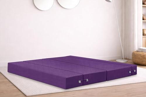Image of Rosebell Three Seater Foldable Sofa Cum Bed (5x6 Feet) Jute Fabric, Washable Removable Cover, | Space Saving Convertible Sofa Bed for Home, Office & Guests - Purple