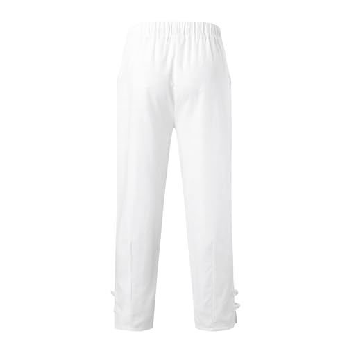 DuDubaby Baggy Pants Men Mens Casual Linen Loose Fit Elastic Drawstring Waist Straight-Legs Summer Yoga Beach Long4