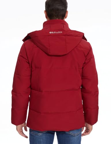 Flygo Puffer Jacket Men Down Jackets Winter Coats Waterproof Thicken Insulated Hooded Quilted Parka Snow Jacket(Red-XL)4