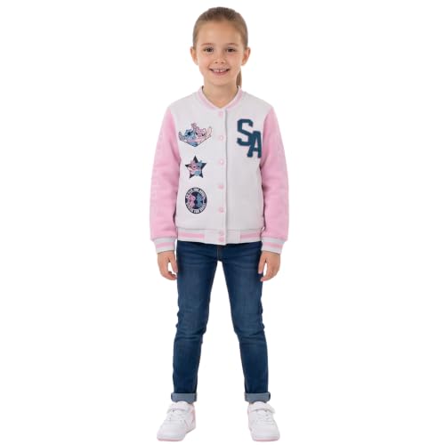 Image of Disney Stitch Angel Girls Varsity Jacket Bomber Coat Pink Sizes 4-16