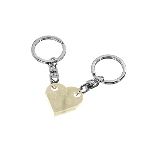 Matching Keychains for Couples â€“ Brick Heart Compatible with Lego â€“ For Boyfriend Girlfriend â€“ Cute for Couples & Best Friends â€“ Necklace Split Heart â€“ 2 Piece â€“ Two Set Gift Necklace (White)