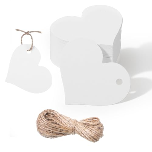 100 PCS Heart Gift Tags with String White Blank Gift Tags Heart Shaped Paper Labels Wedding Party Favors Hang Tag for Gifts Wrapping Valentines Wedding Mothers Day DIY Arts & Crafts