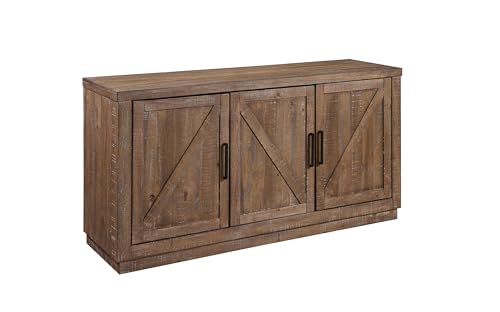 Steve-Silver-Furniture-Riverdale-Server-Modern-RanchRustic-Design-65-L-Buffet-Server-Barn-Style-Doors-Two-Shelves-for-Storage-Three-Doors-Plinth-Base-195-D-x-65-W-x-34-H-Brown Steve Silver Furniture Riverdale Server Modern RanchRustic Design 65 L Buffet Server Barn Style Doors Two Shelves for Storage Three Doors Plinth Base 195 D x 65 W x 34 H Brown