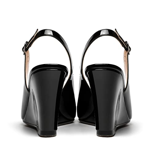 WAYDERNS Women's Pointed Toe Adjustable Strap Ankle Strap Dating Fashion Slingback Buckle Solid Patent Wedge High Heel Pumps Shoes 3.3 Inch4