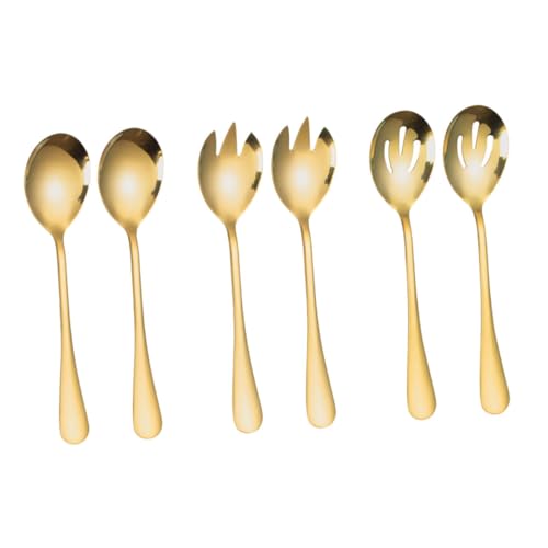 PRETYZOOM 6-piece Salad Spoon Fork Solid Stainless Steel Slotted Utensils Set Ideal for Cooking