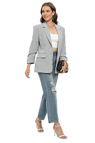 TRNY Womens Blazer Ruched Sleeve Notched Lapel Suit Blazers Jackets with Pockets for Women Business Casual and Work Office4