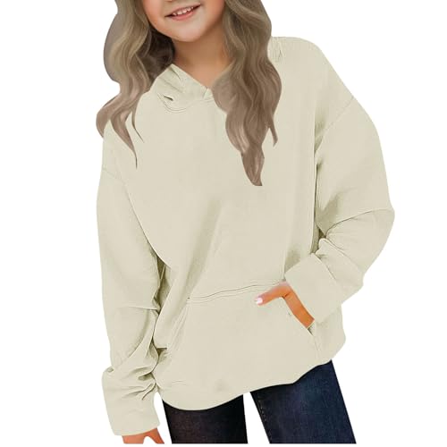 DDAPJ pyju Big Kids Girls Hoodies Fleece Sweatshirts Youth Solid Color Long Sleeve Hooded Pullover for Children (4-14 Years)