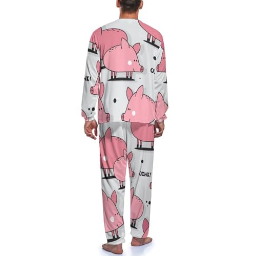 Pyjama homme manches longues ample imprimé cochon pour éviter les nuits fraîches - 4