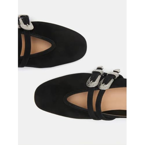Arqa Women's Western Buckles Ballet Flats Dressy Comfortable Work Office Low Heel Flats Wedding Slip on Round Toe Ballerina Shoes2