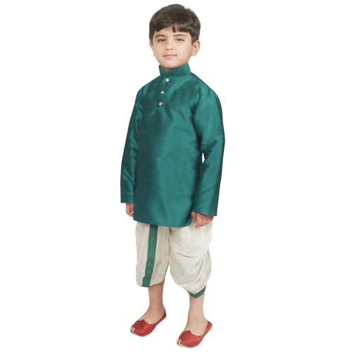 Image of SG YUVRAJ Boy's Raw Silk Kurta Dhoti Set
