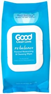Good Clean Love Rebalance Personal Moisturizing & Cleansing Wipes, Naturally Reduces Odor & Supports Vaginal Health, pH-Balanced Feminine Hygiene Product, 30 Biodegradable Wipes