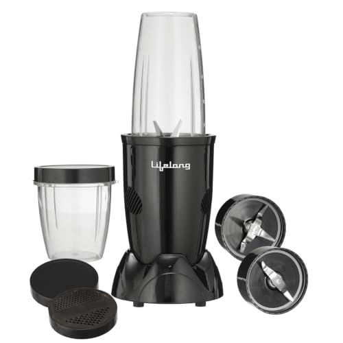 Image of Lifelong Nutri Blender with 2 Jars (500ml & 300ml)| 450W Motor, 3 Speed with Pulse, Dual SS Blades(2-Leaf & 4-Leaf), Dual Lids(Sprinkler & Solid)|Compact Mixer, Juicer & Grinder for Smoothie & Chutney