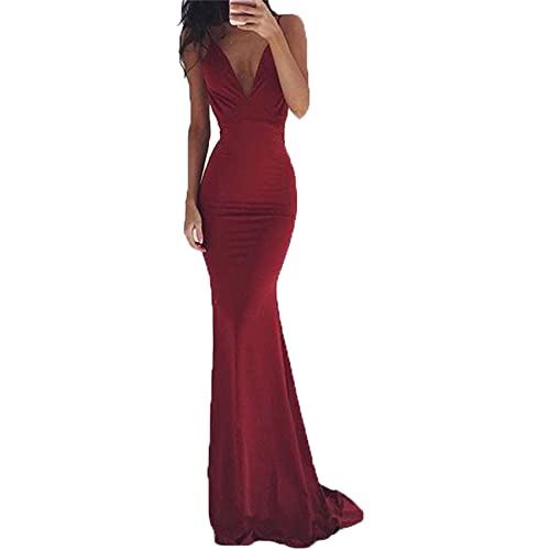 XOMART Nuevos Vestidos De Mujer Tirantes De Seda De Leche Vestido De Noche De Fiesta Anual De Cola Sin Espalda Sexy