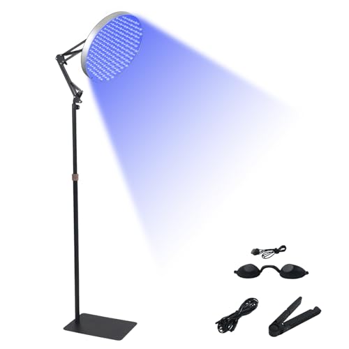 Lámpara de bronceado Solarium para el hogar, 50 W, 250 LED, 460 NM, luz bronceadora para cara y cuerpo, lámpara de sol redonda con soporte ajustable y plegable (plata)