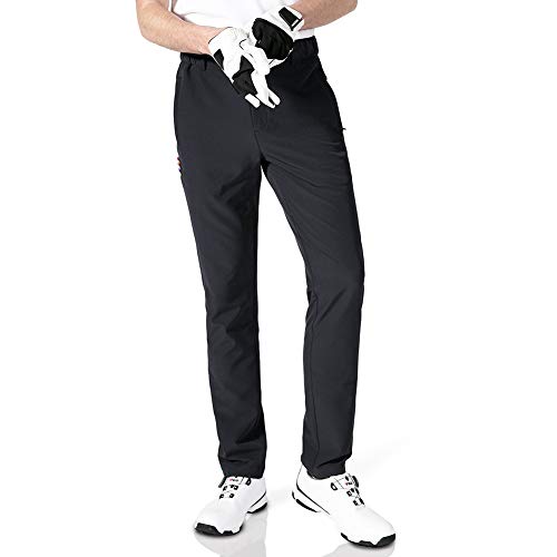 aoli ray Mens Golf Pants Tapered Slim Fit Stretch Expandable Waist(Black,L)