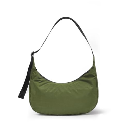 Medium Nylon Crossbody Crescent Bag: Dark Green Slouchy Style Shoulder