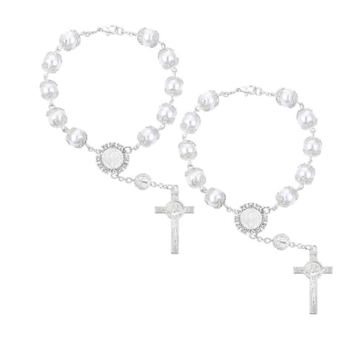 Rosario de Coche para Espejo Retrovisor con Colgante de cruz de Guarda, Pulsera con Colgante de Cruz, Adorno Decoración Interior del Coche