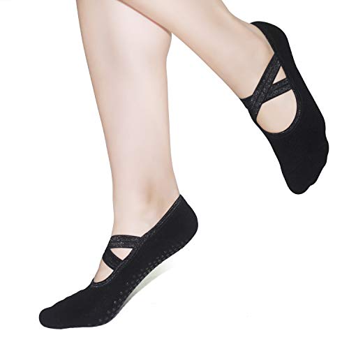 Meias femininas antiderrapantes com barra da Gripper Pilates – 2 pares de meias antiderrapantes anti