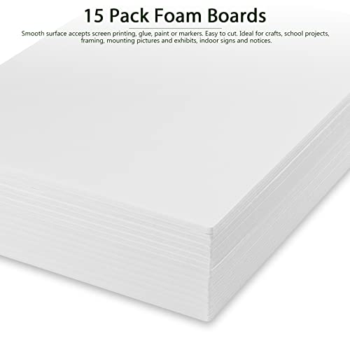 Apochon 15 Pack White Foam Board, 12 X 16.5Inch Foam Core Baking Board Mat Board Center, 3/16Inch Thick Polystyrene Foam Sheet Perfect For Arts, Crafts, School Projects & Presentations #TOP2