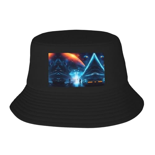 Science Fiction Future Adult Bucket Hat - UV Protection, Suitable for Outdoor Fishing Hiking Beach Vacation Black