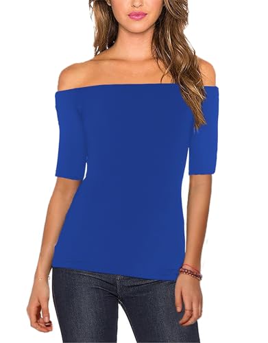 Image of Sarin Mathews Women's Sexy Off The Shoulder Tops Long Sleeve Slim Fit Stretchy Shirts Blouses Top