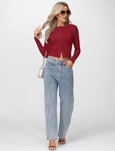 Womens Long Sleeve Tops Fall Lightweight Cardigan Cropped Going Out Shirts Ribbed Button Down Cute Trendy 2025