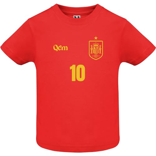 QCM PRODUTOS PERSONALIZADOS Camiseta de Fútbol Personalizada | España | Bebé | no Oficial | Deporte (2 años, Roja)