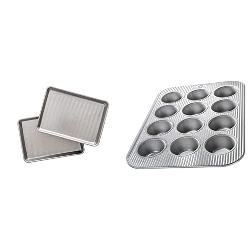 Usa Pan Nonstick Quarter Sheet Pan, Set Of 2 & Bakeware Muffin Pan, 12-Well, Aluminized Steel #TOP25