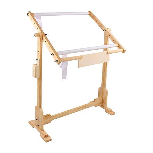 Estink Cross Stitch Stand with Adjustable Frame, 9CT Wooden Embroidery Stand, 360-Degree Rotation, Floor Standing