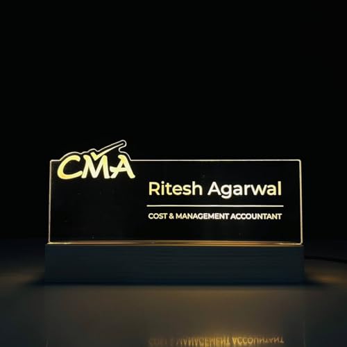 Image of Personlised LED Name Plate for Office Desk Table Name Sign Gift for CMA Cost and Management Certified Accountant Finance Manager Company Size (10 x 6 inch) (For CMA (Cost and Management Accountant))