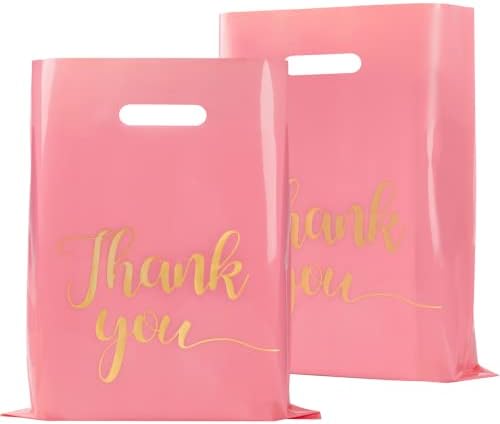 100 Pack Pink Thank You Shopping Bags for Small Business 12x15